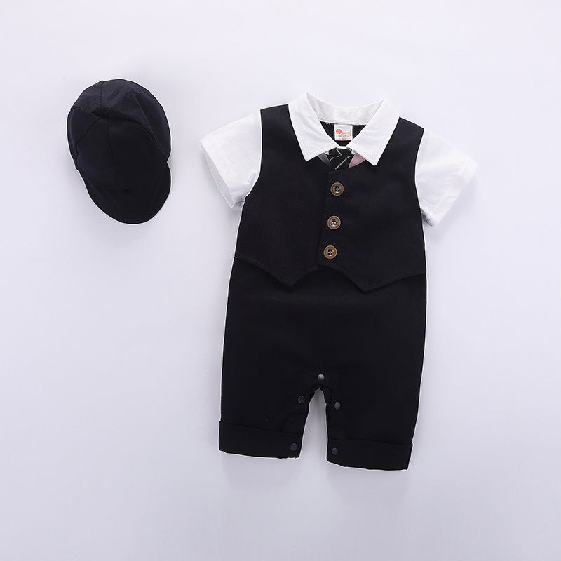 Short Sleeve Gentleman Jumpsuit Romper