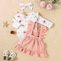 Long-sleeved Baby Girl Romper Two-color Strap Ruffled Dress Headdress Three Piece